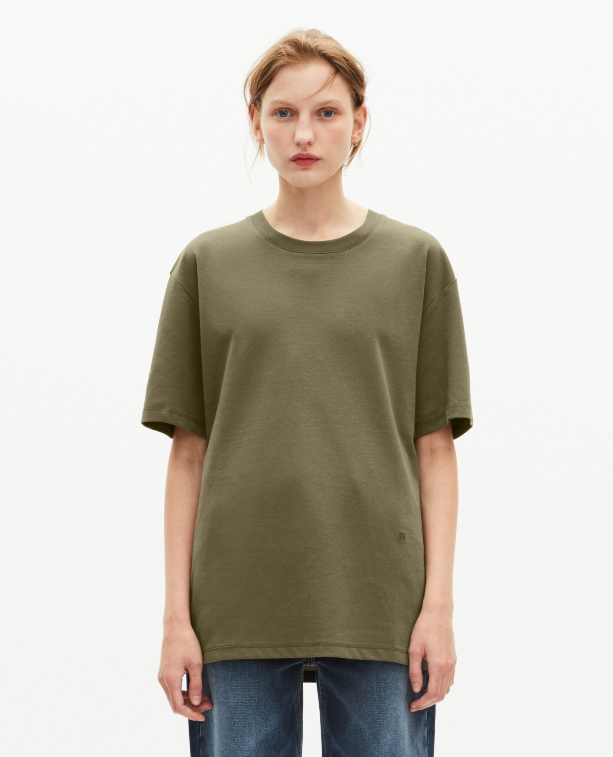 Plain khaki straight T-shirt, KAKI, hi-res image number null