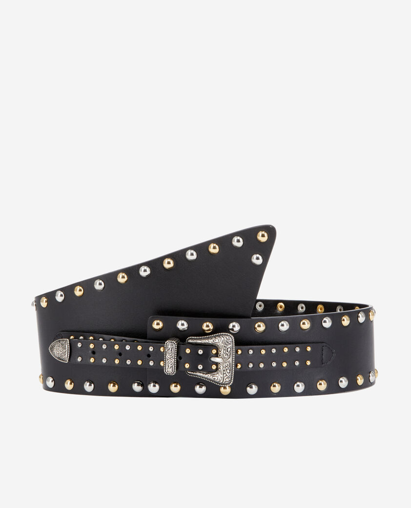 The Kooples WOMEN BLACK wide black leather belt with studs and western buckle