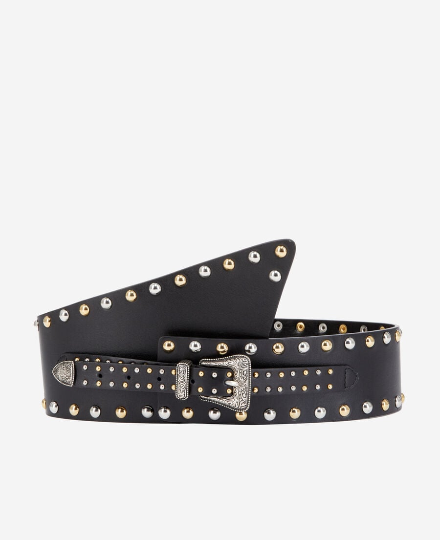 The Kooples FEMME BLACK ceinture large en cuir noir avec clous et boucle western