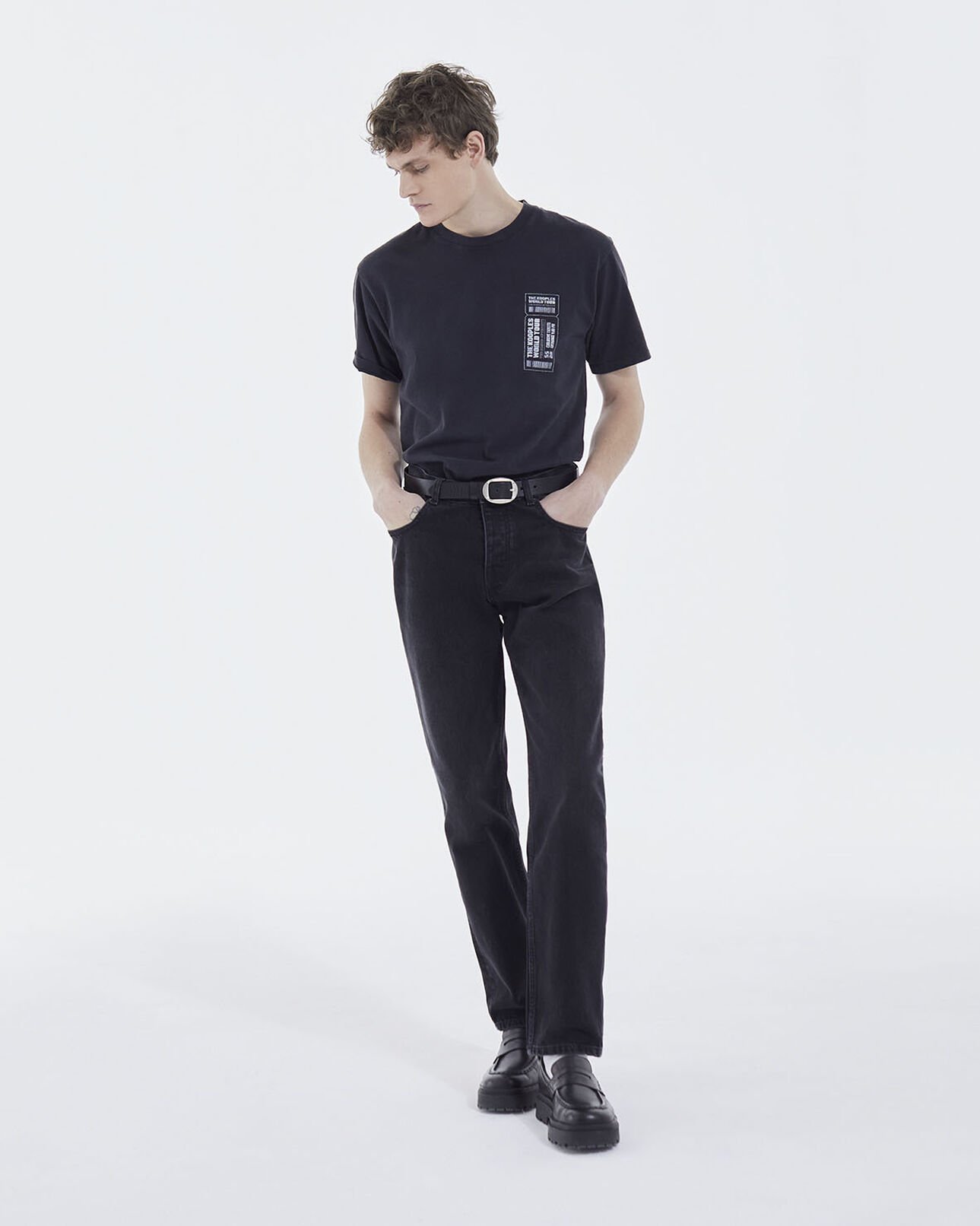 The Kooples MEN BLACK WASHED faded black cotton t-shirt with chest logo