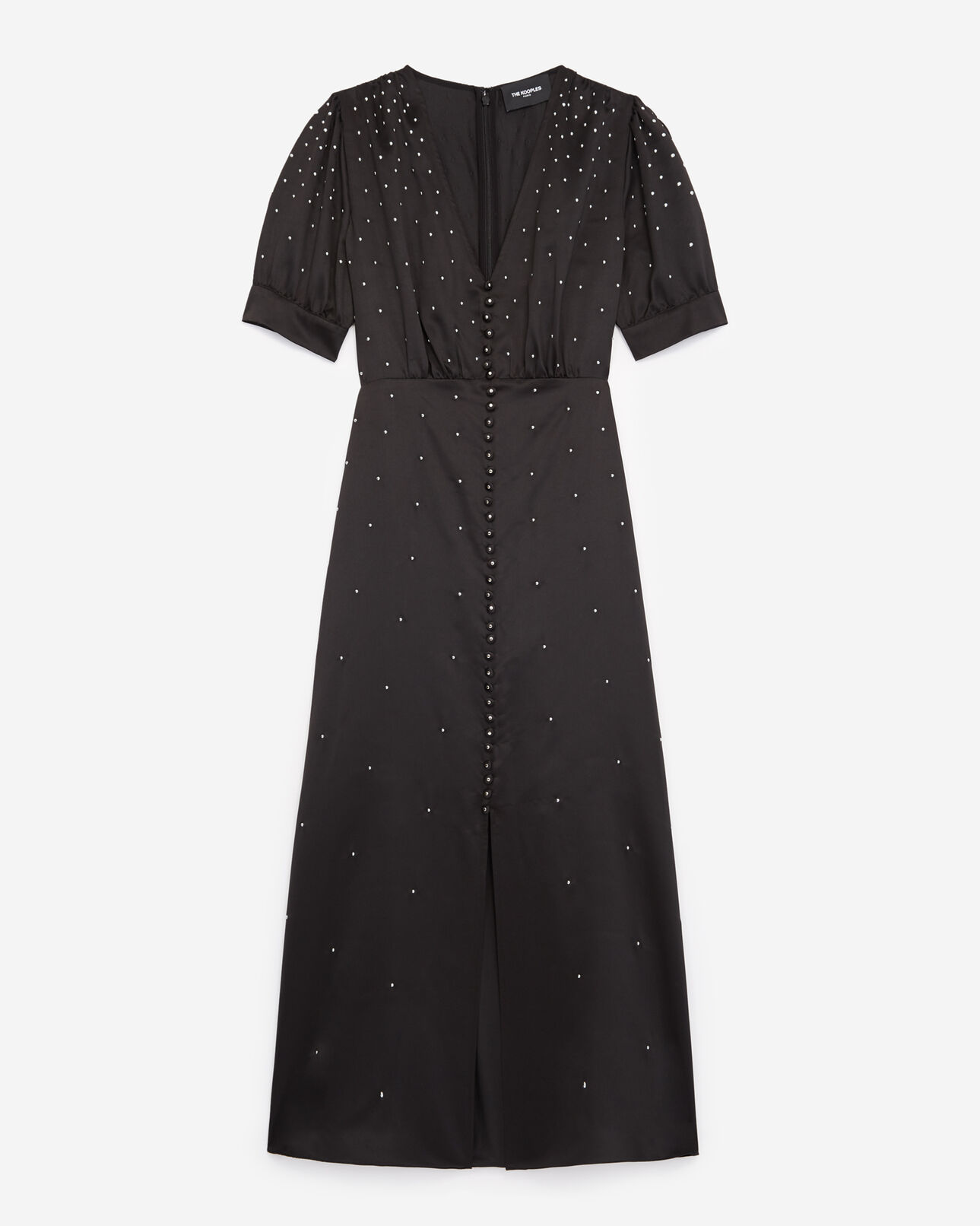 The Kooples F BLACK satin long black dress with studs
