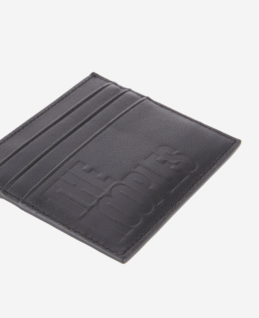black leather card holder with logo
