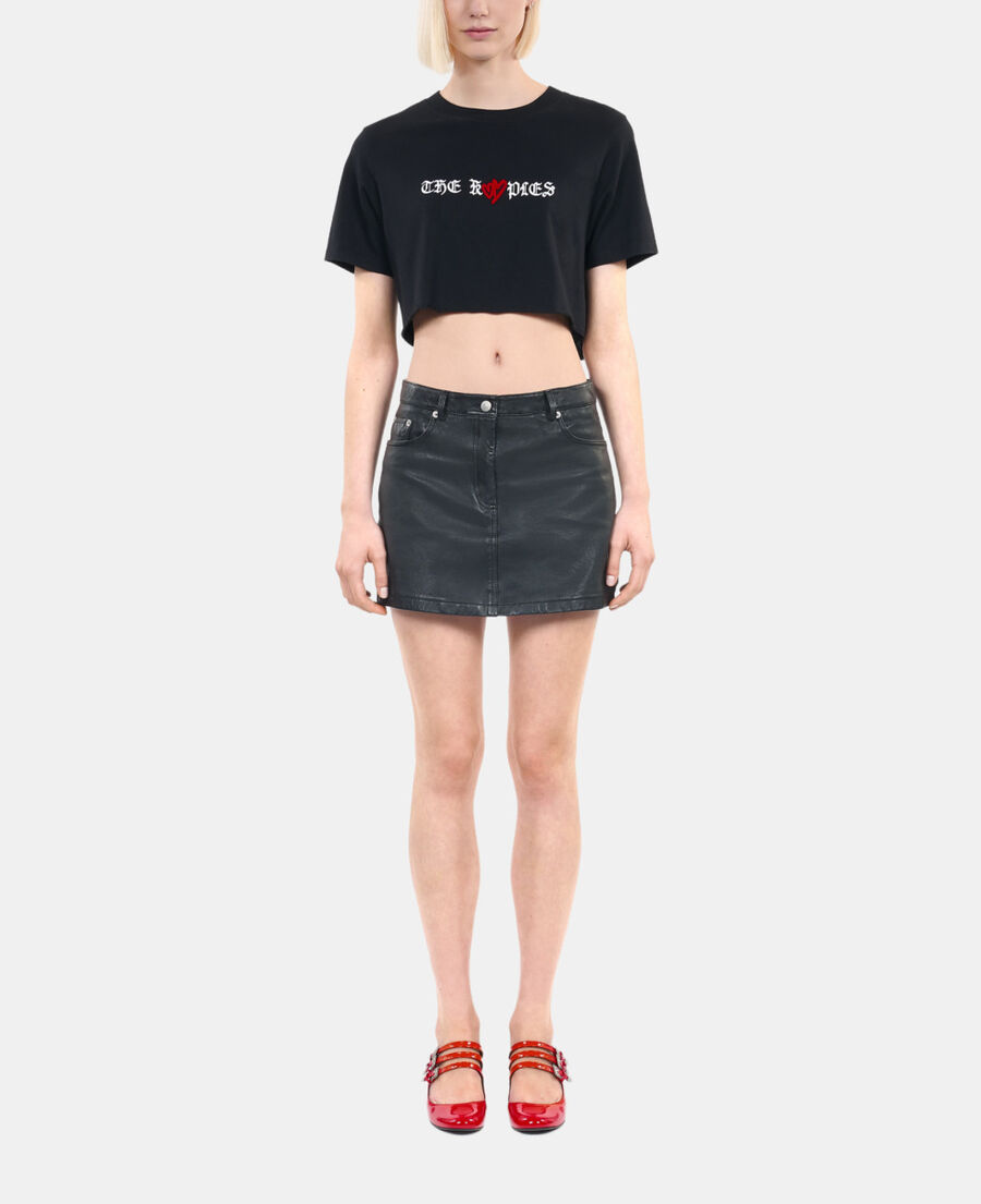 The Kooples DAMEN BLACK schwarzes t-shirt mit twin hearts-siebdruck