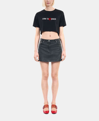 The Kooples DAMEN BLACK schwarzes t-shirt mit twin hearts-siebdruck