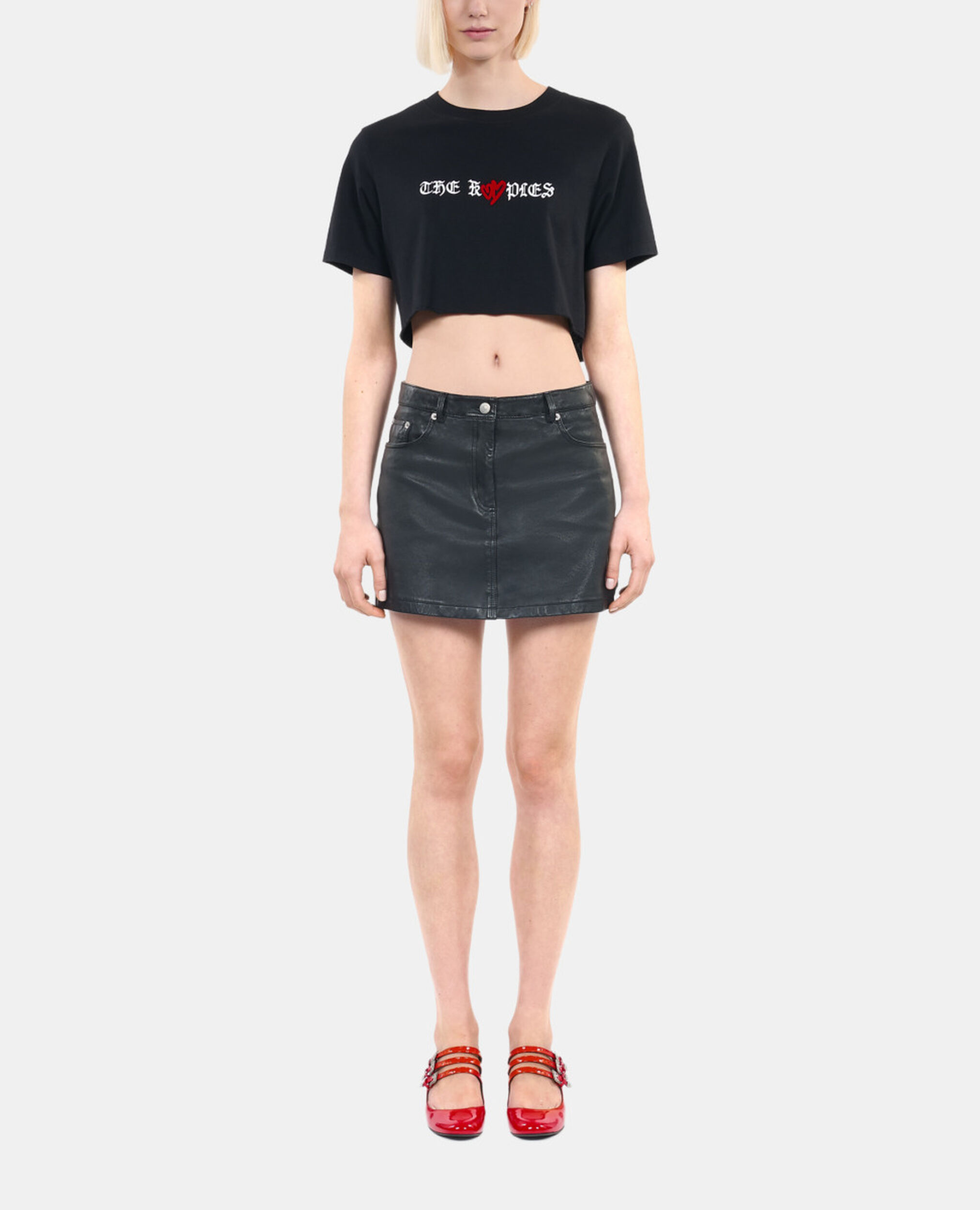 Camiseta negra con serigrafía Twin hearts, BLACK, hi-res image number null