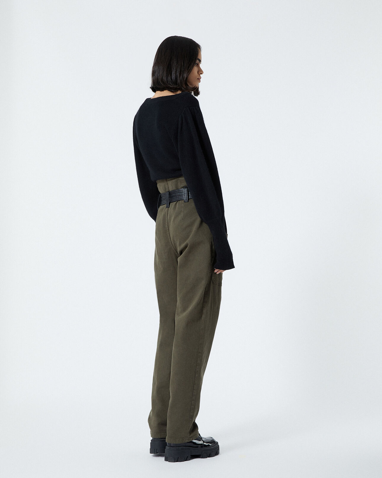 The Kooples DAMEN BLACK schwarzer pullover im marinestil mit leder
