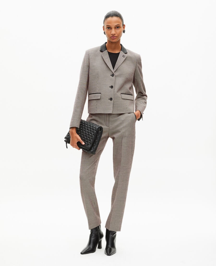 The Kooples FEMME BLACK GREY veste tailleur en pied de poule courte noire et blanche