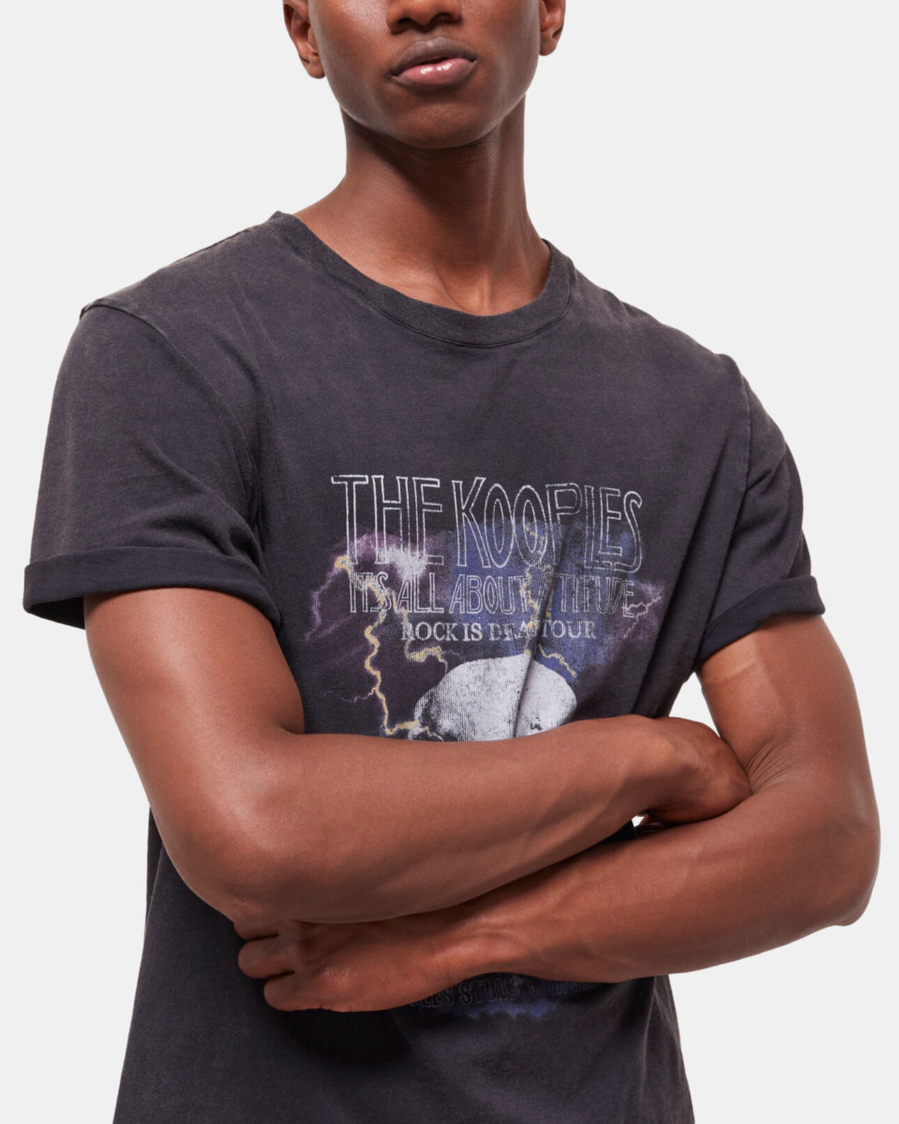 The Kooples HOMME BLACK WASHED t-shirt homme sérigraphié noir