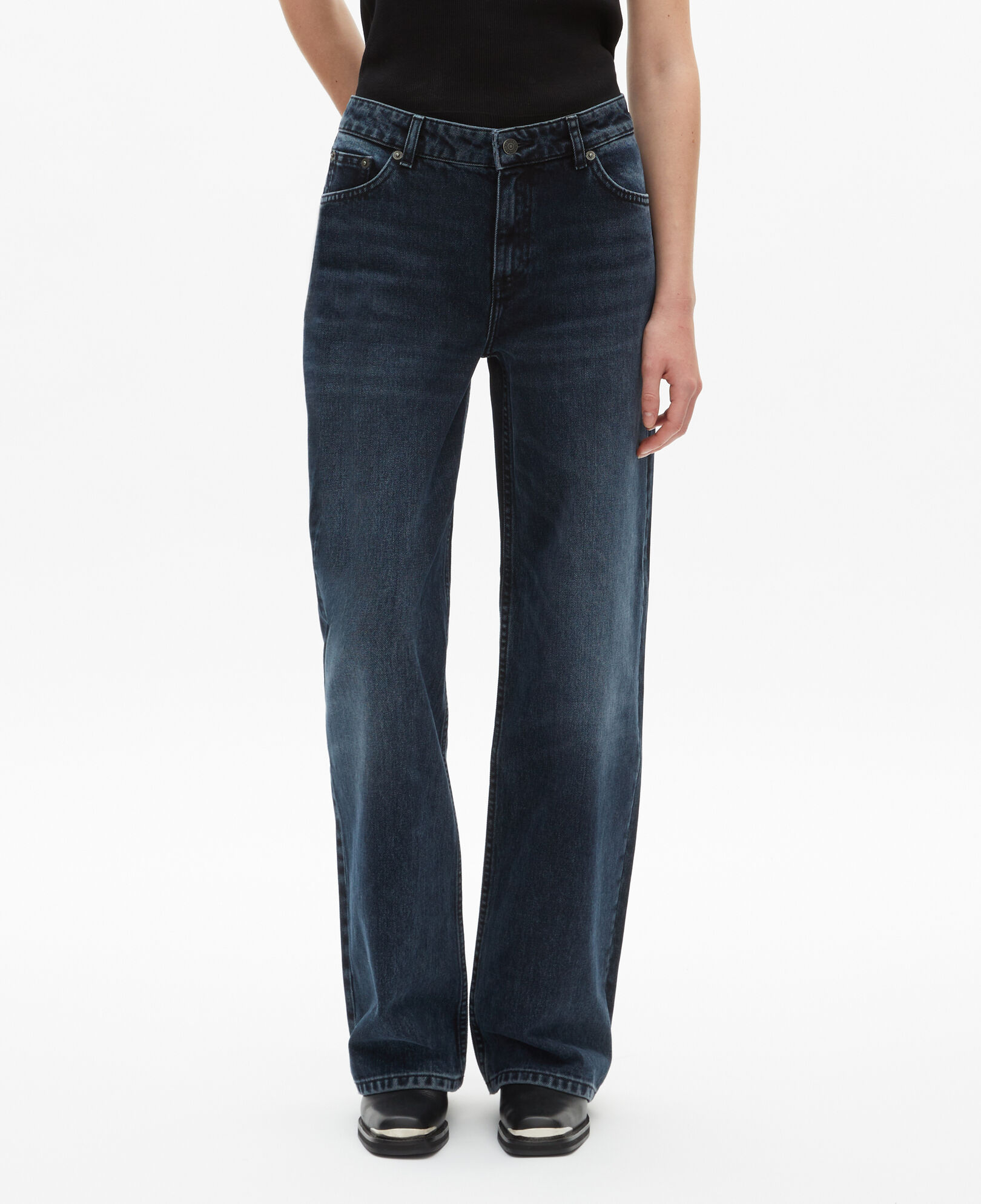 The Kooples WOMEN BLUE ELECTRIC wide-leg dark blue jeans