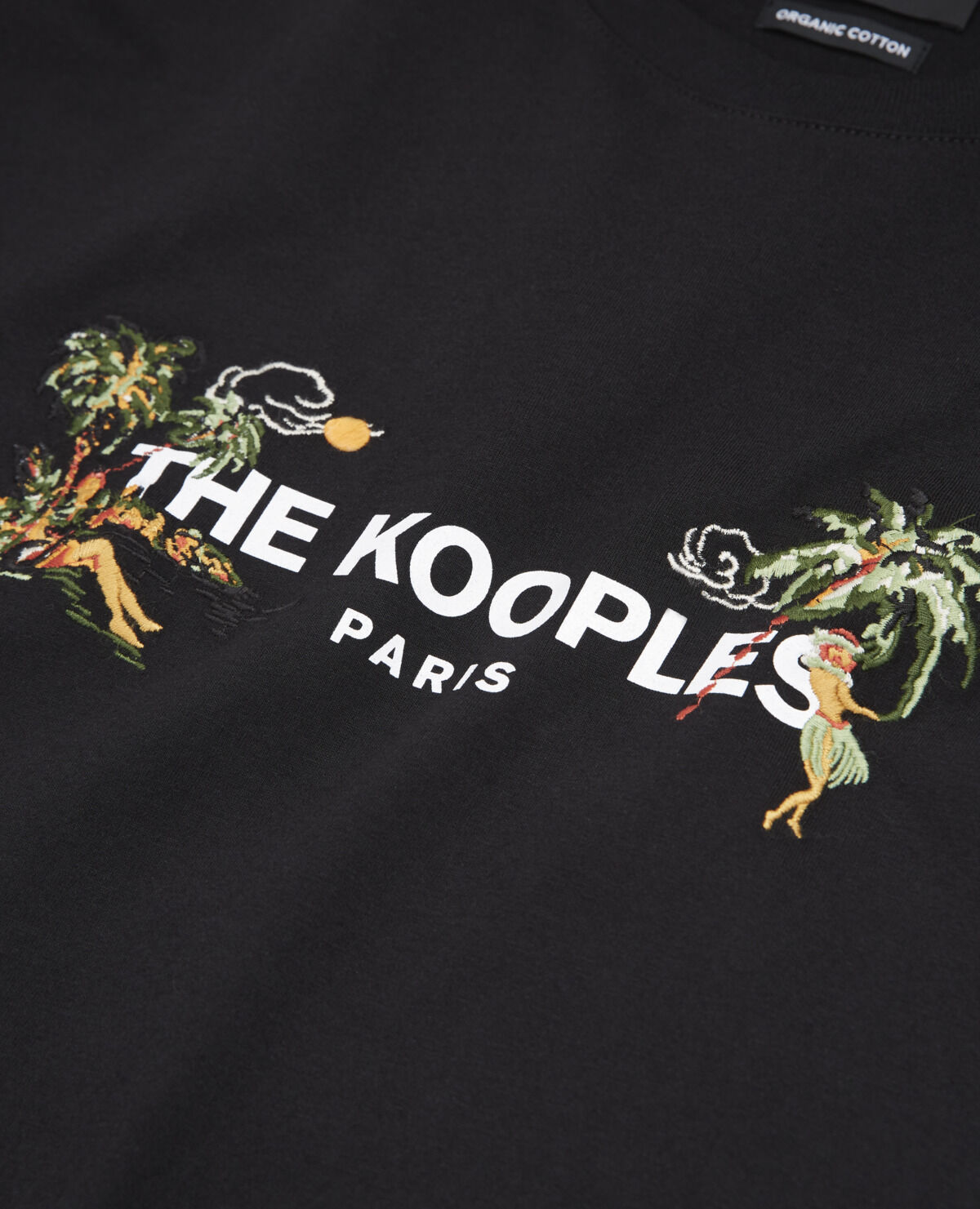 Black crew neck T shirt with Hawaiian motif The Kooples