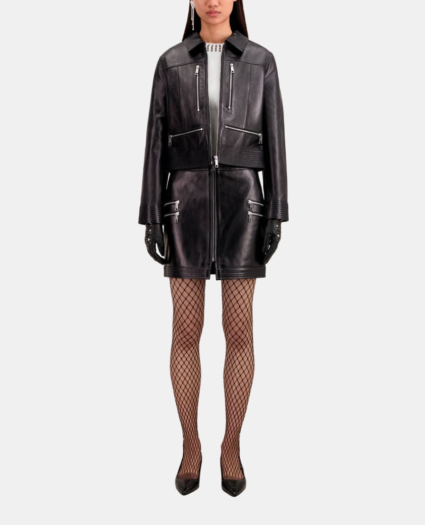 The Kooples FEMME BLACK blouson biker en cuir avec zip noir