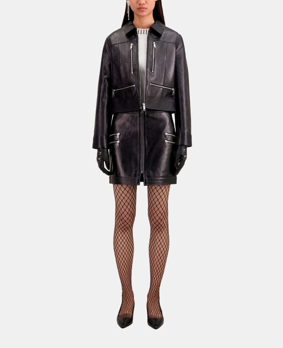 The Kooples WOMEN BLACK black leather biker jacket with zipper