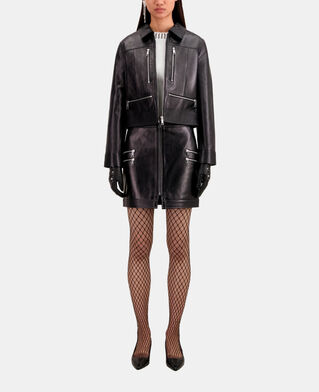 The Kooples WOMEN BLACK black leather biker jacket with zipper