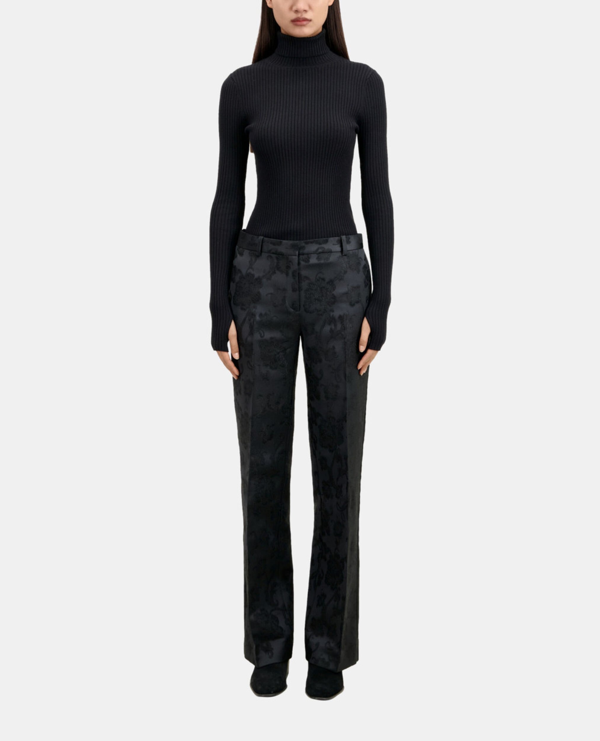 Pantalon tailleur fleuri noir, BLACK, hi-res image number null