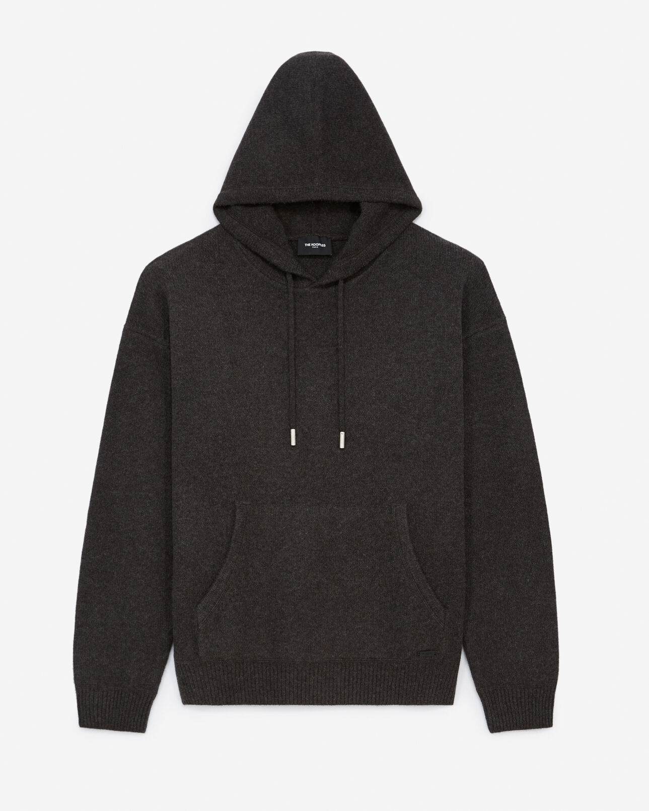 The Kooples MEN BROWN roomy hooded brown wool sweater