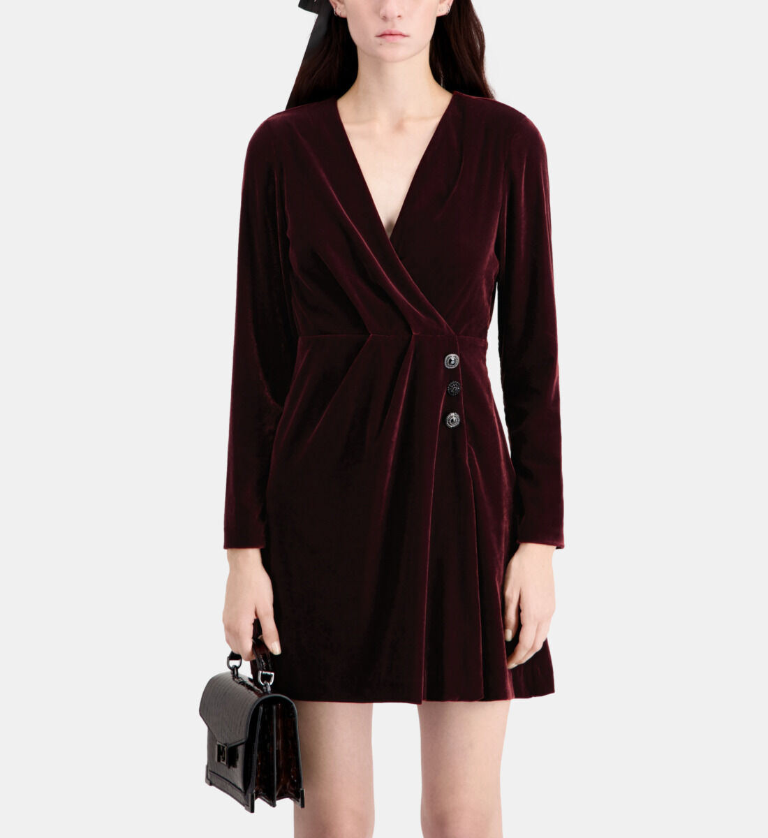 Short burgundy velvet dress The Kooples US
