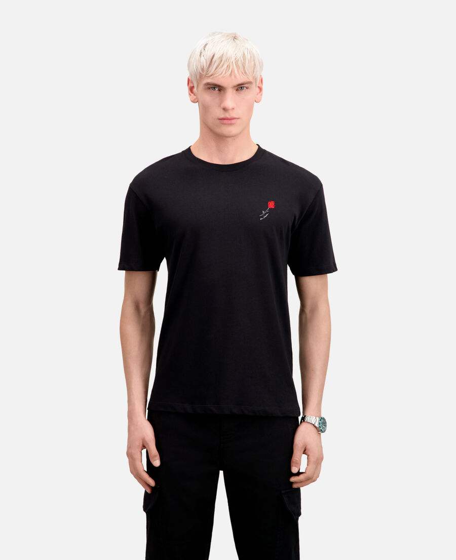 schwarzes t-shirt herren mit blumen-stickerei