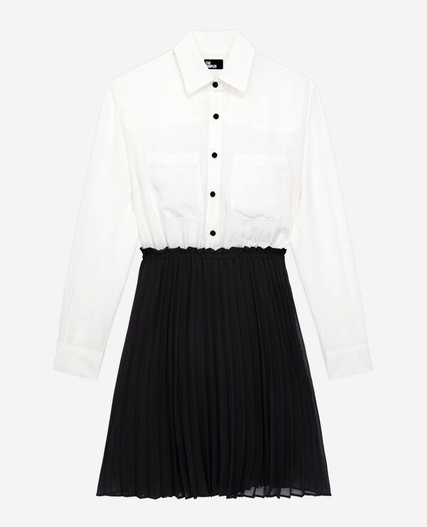 The Kooples WOMEN BLACK WHITE short black and white pleated dress