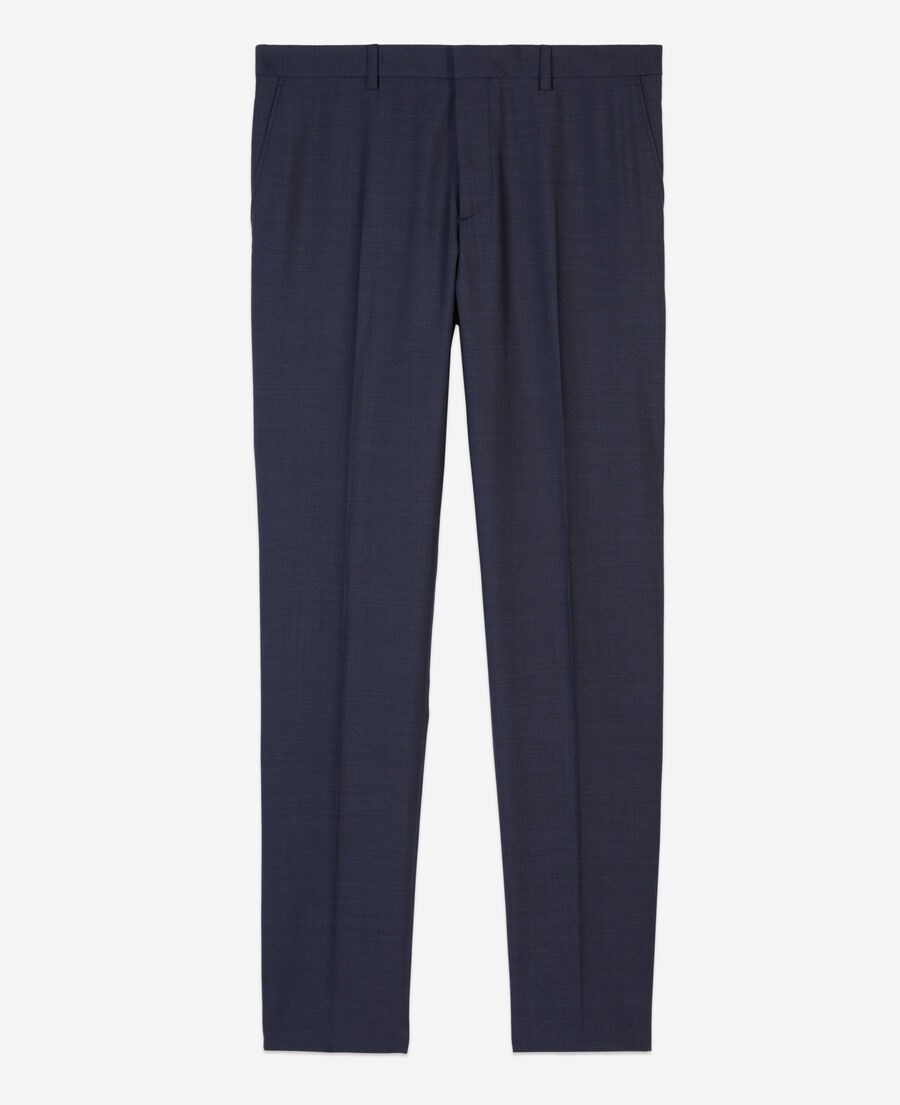 pantalon de costume micro carreaux bleu marine en laine