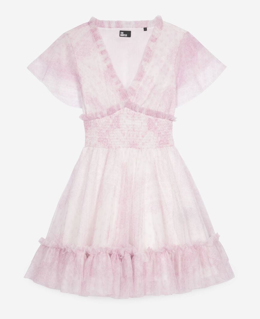 The Kooples WOMEN WHITE - PINK short dress in pale pink printed tulle
