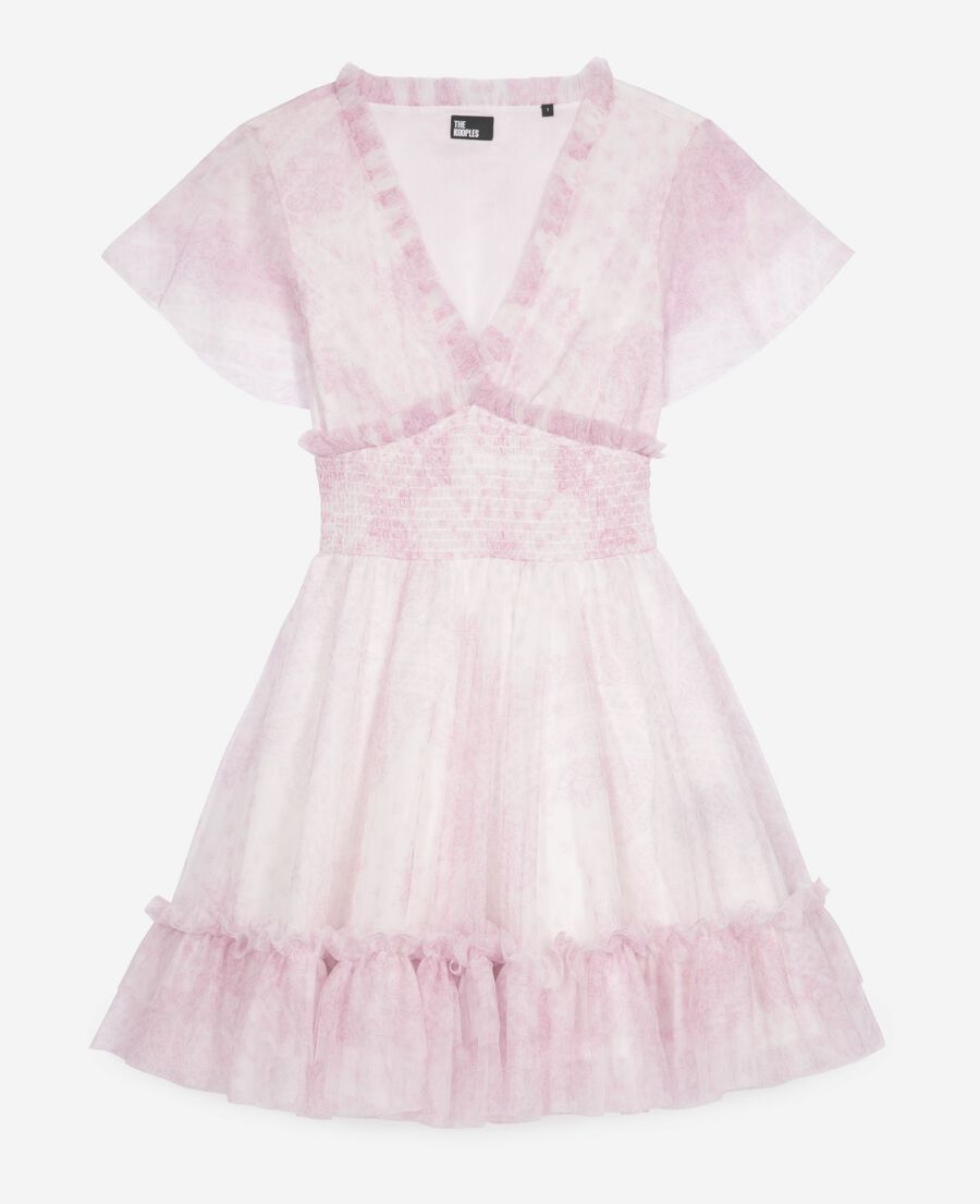 The Kooples WOMEN WHITE - PINK short dress in pale pink printed tulle