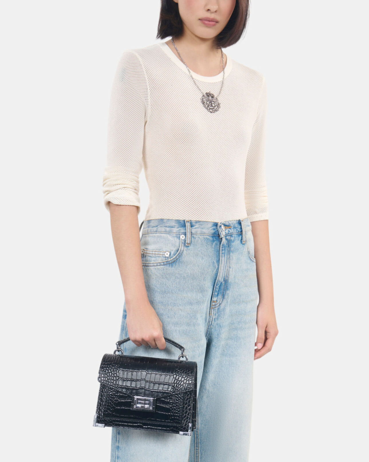The Kooples F BLACK emily small crocodile-effect bag in black leather