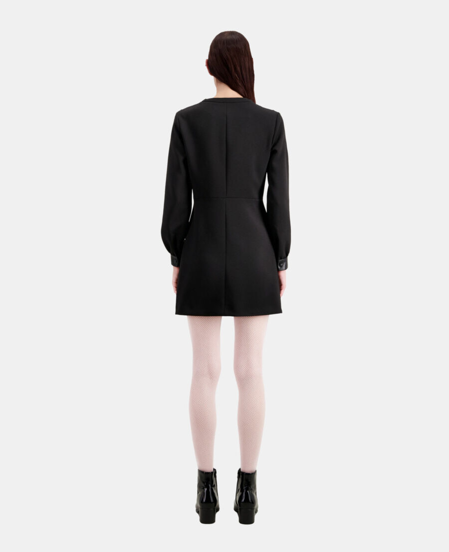 robe courte en crêpe avec détails en cuir