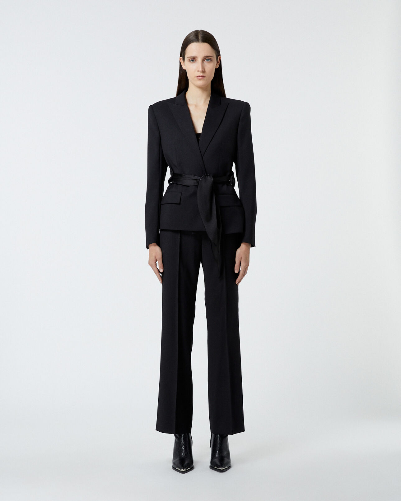 The Kooples FEMME BLACK veste laine noire à ceinture nouée