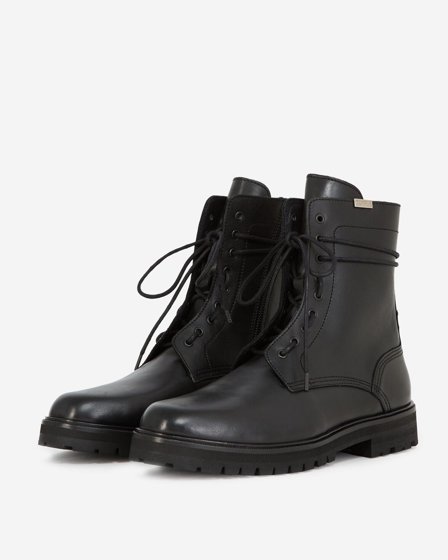 Boots schwarz Lederdetail Schnürung seitlich, BLACK, hi-res image number null
