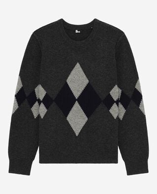 The Kooples HOMME GREY BLUE pull en laine &agrave; motif losanges gris