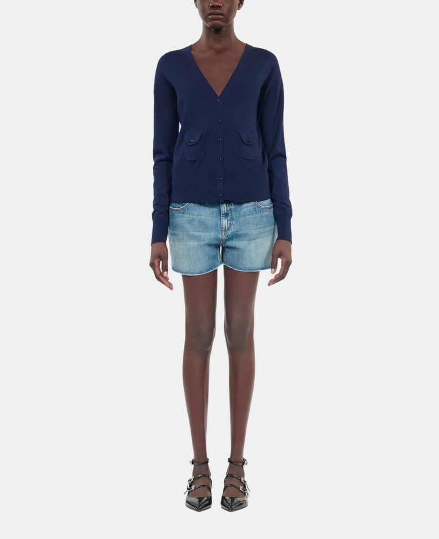 The Kooples WOMEN NAVY navy blue wool cardigan