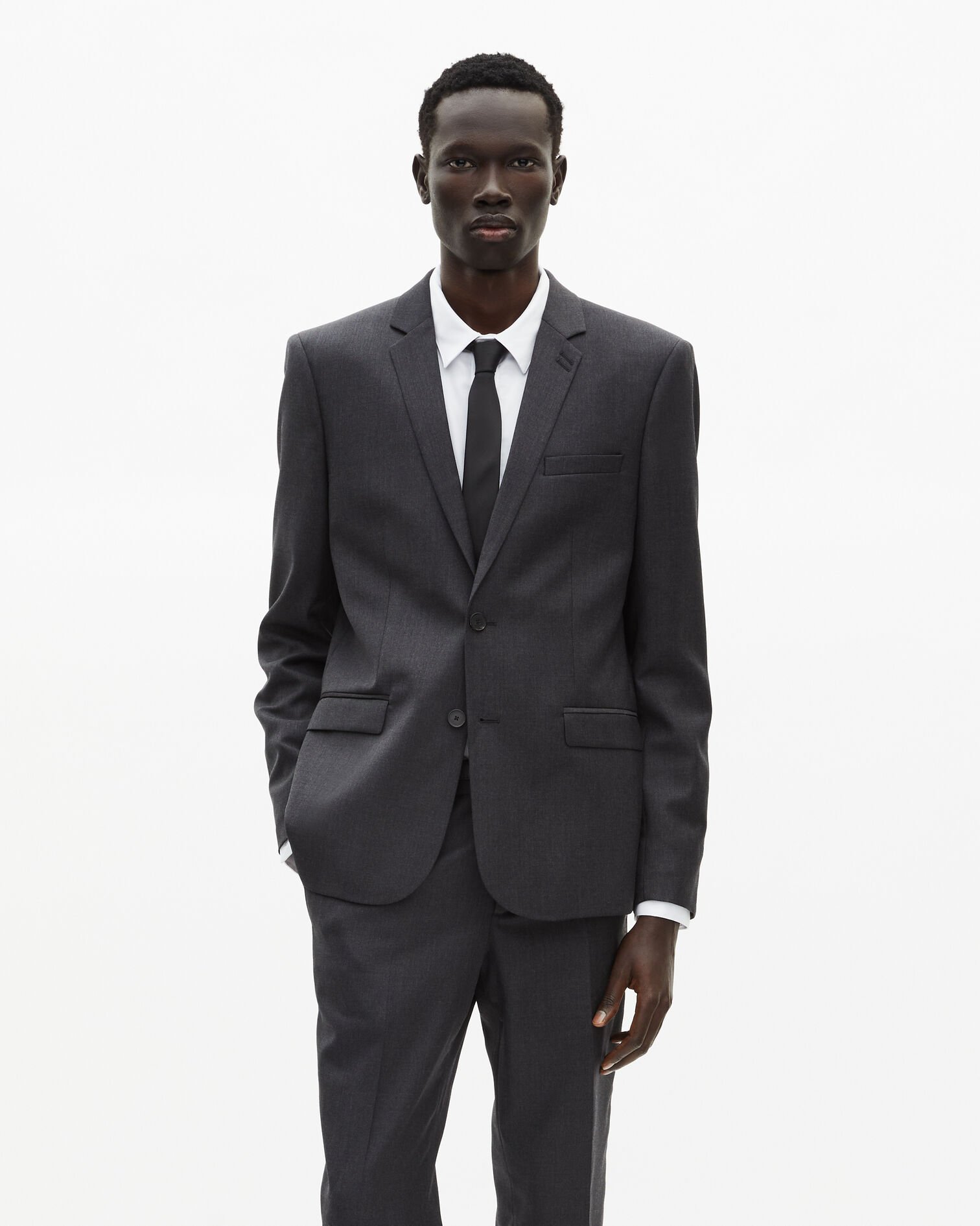 Black slim fit wool suit jacket, GREY, hi-res image number null