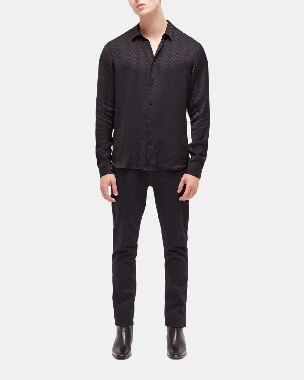 The Kooples HOMME BLACK chemise col classique en jacquard noire