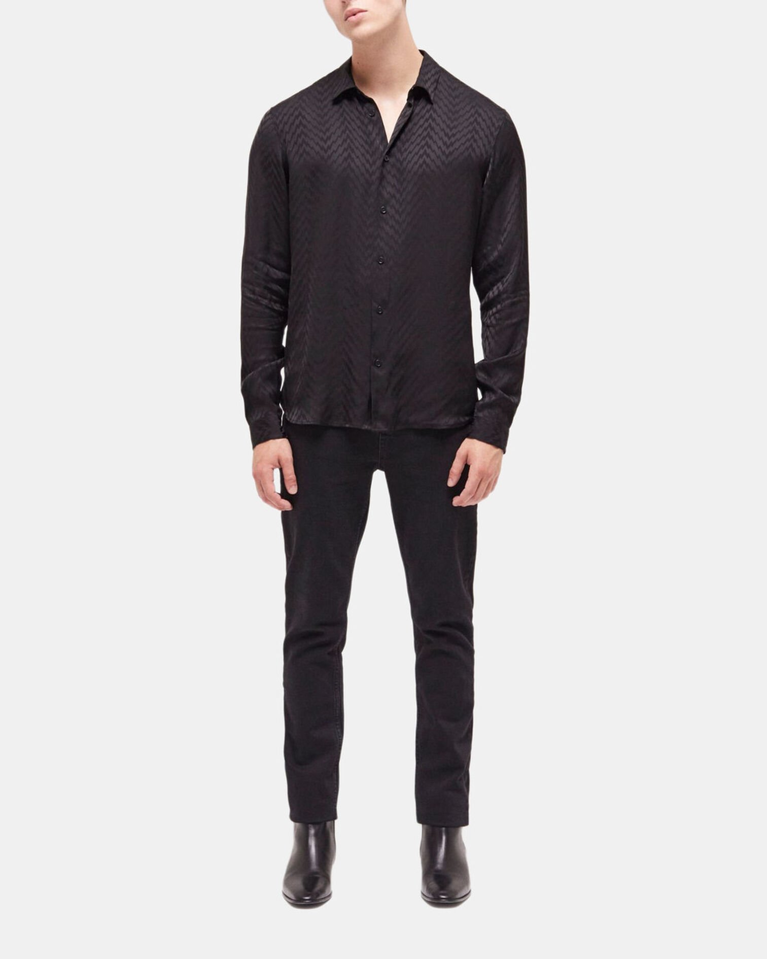 Chemise col classique en jacquard noire, BLACK, hi-res image number null