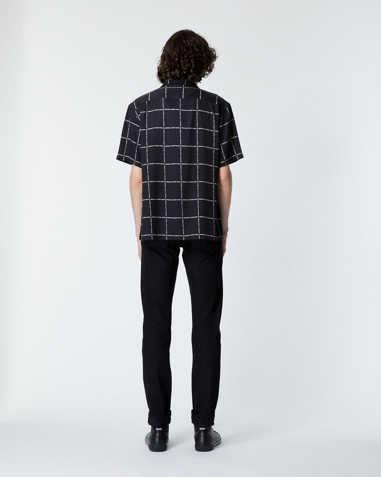 The Kooples HOMBRE BLACK WHITE camisa manga corta negra cuadros