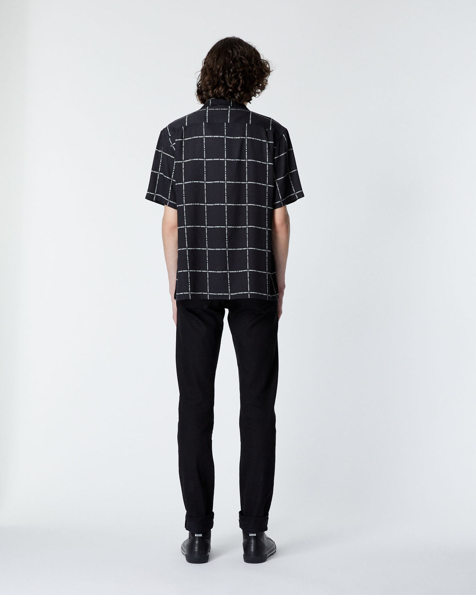 Camisa manga corta negra cuadros, BLACK WHITE, hi-res image number null