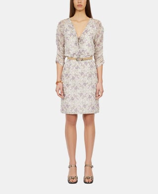 The Kooples F ECRU/MAUVE CHALK short printed dress with lacing