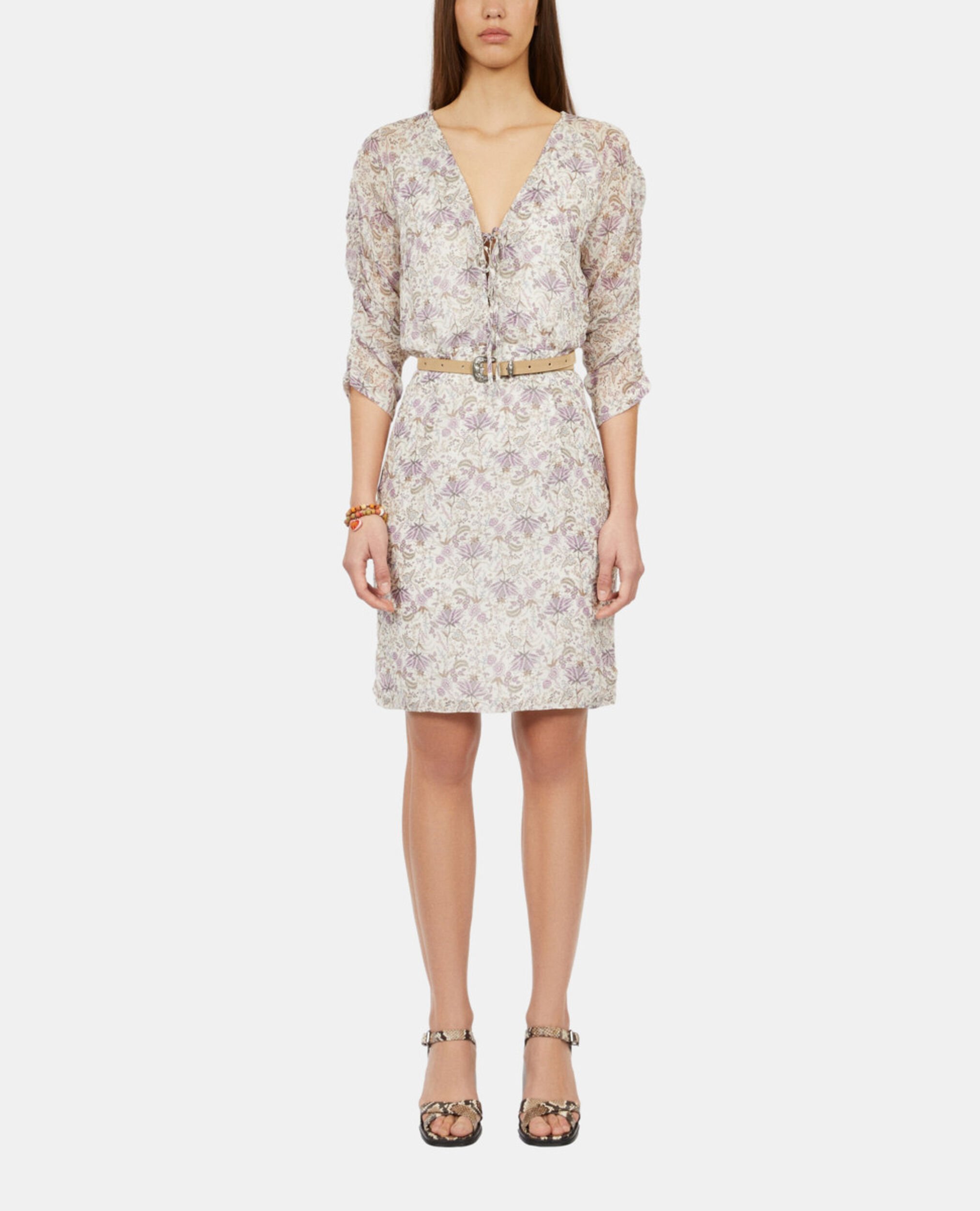 Short printed dress with lacing, ECRU/MAUVE CHALK, hi-res image number null