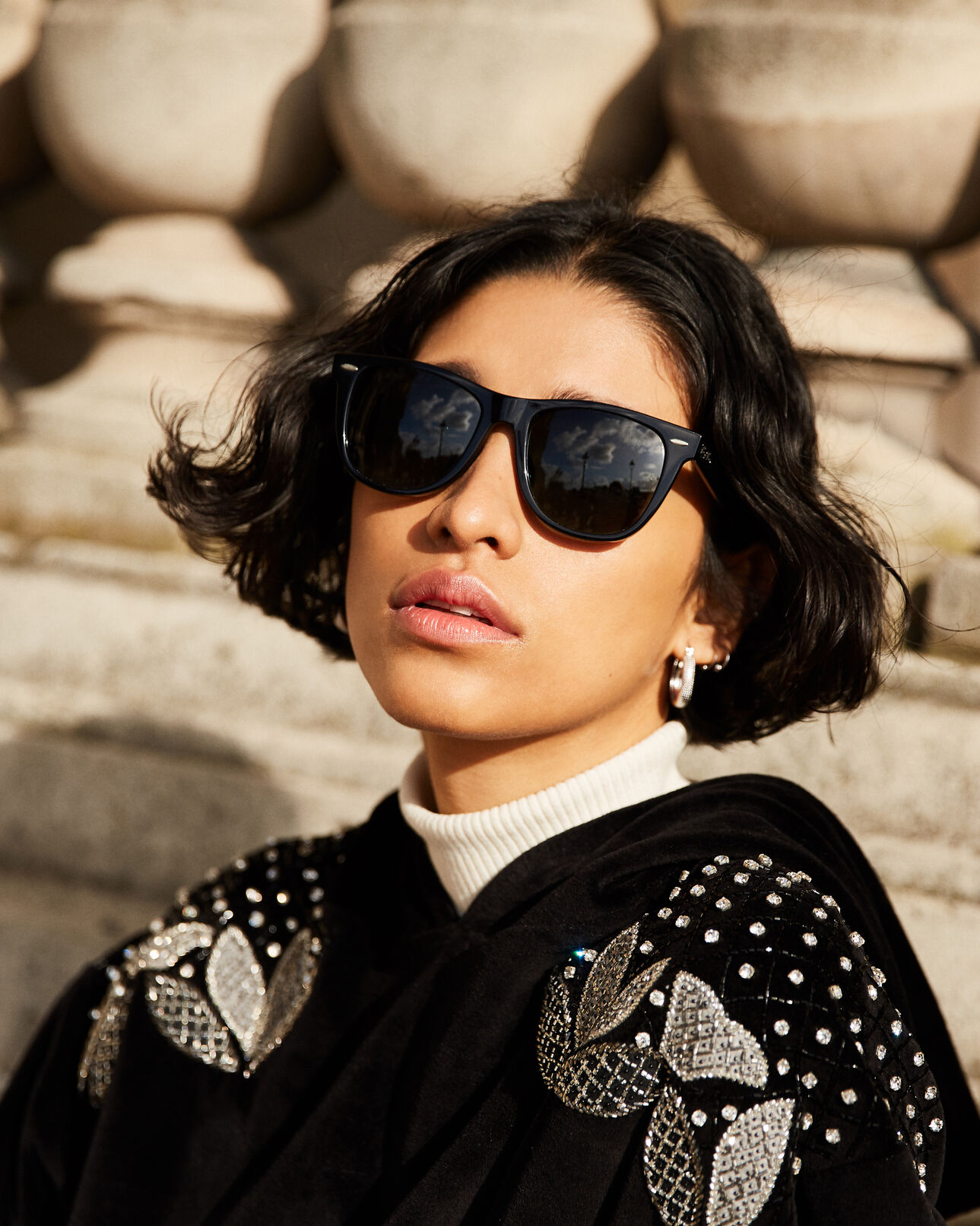 The Kooples FEMME BLACK sweat noir à capuche broderie strass