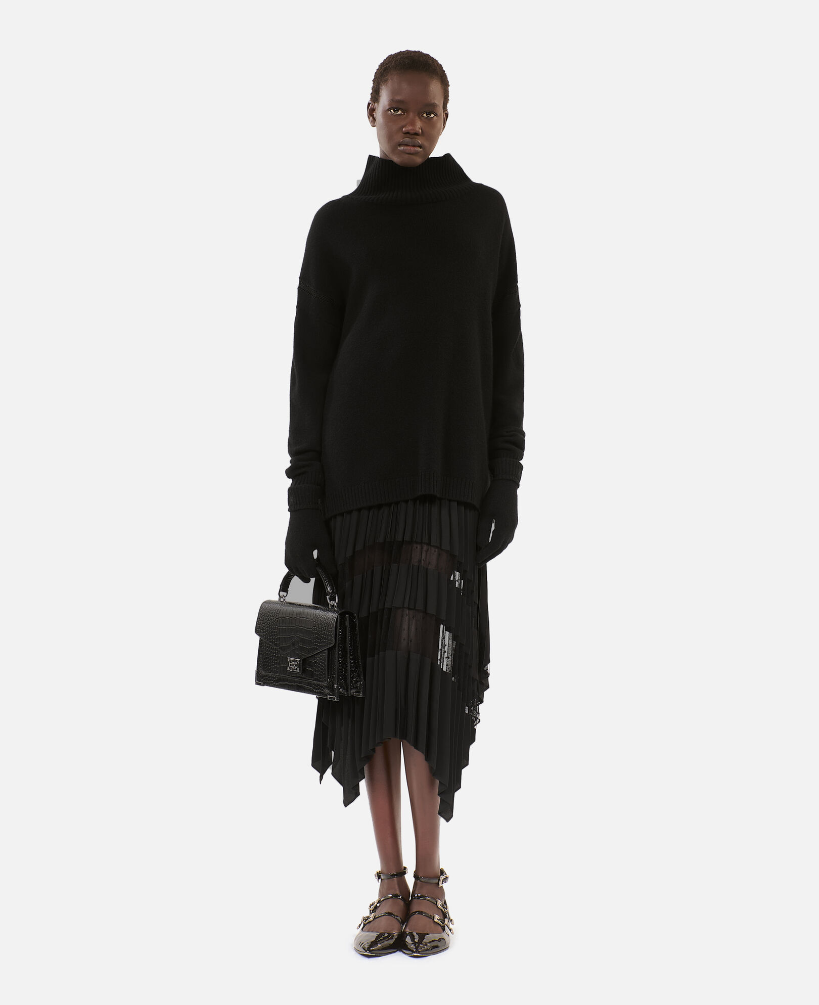 The Kooples FEMME BLACK jupe longue plissée noire