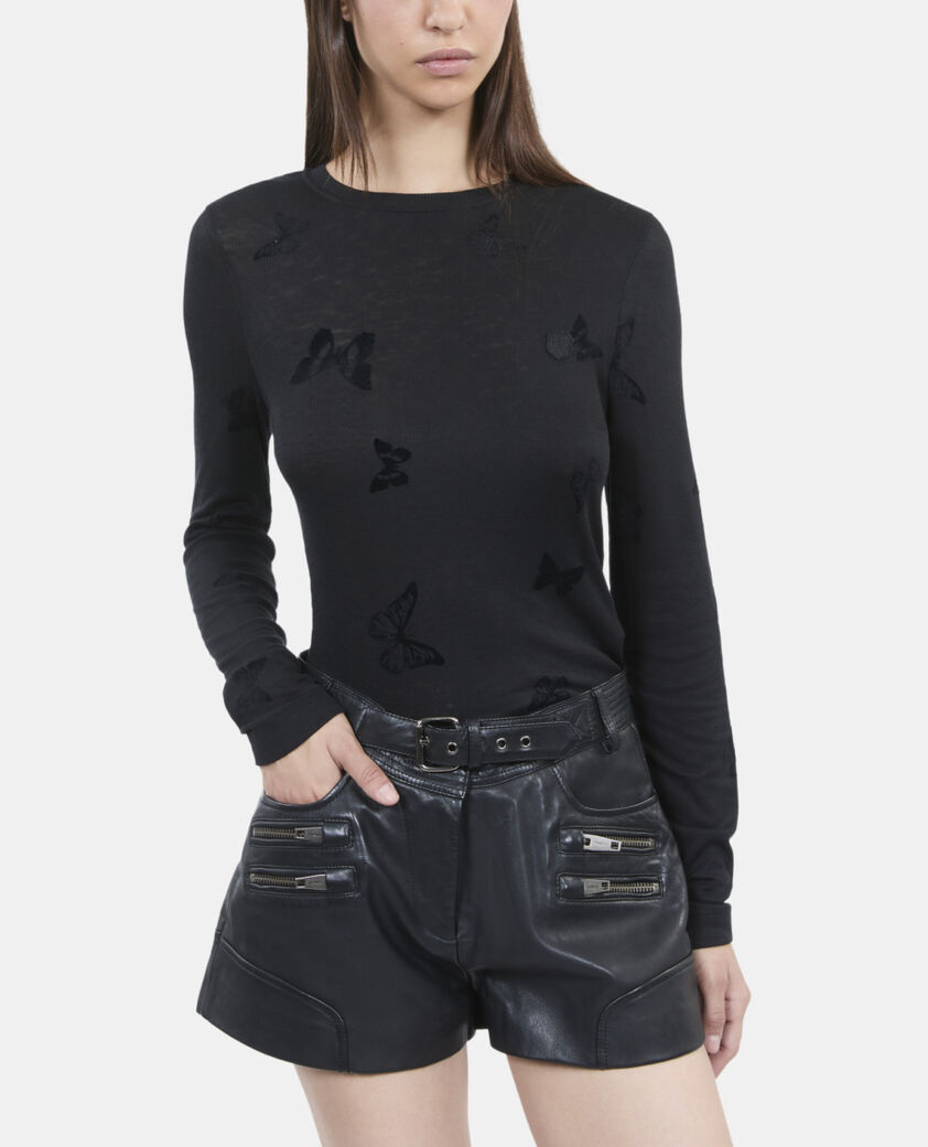 The Kooples DAMEN BLACK lang&auml;rmeliges, schwarzes t-shirt