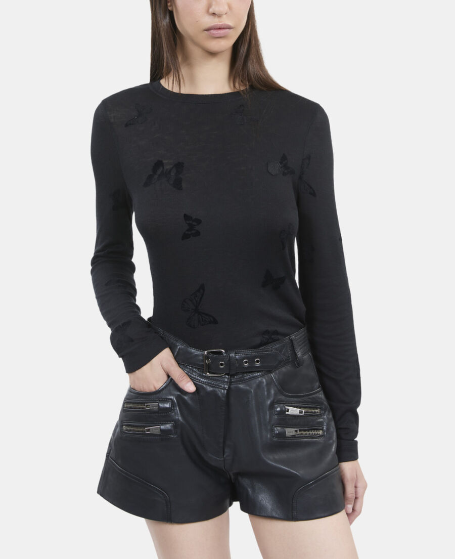 The Kooples DAMEN BLACK lang&auml;rmeliges, schwarzes t-shirt