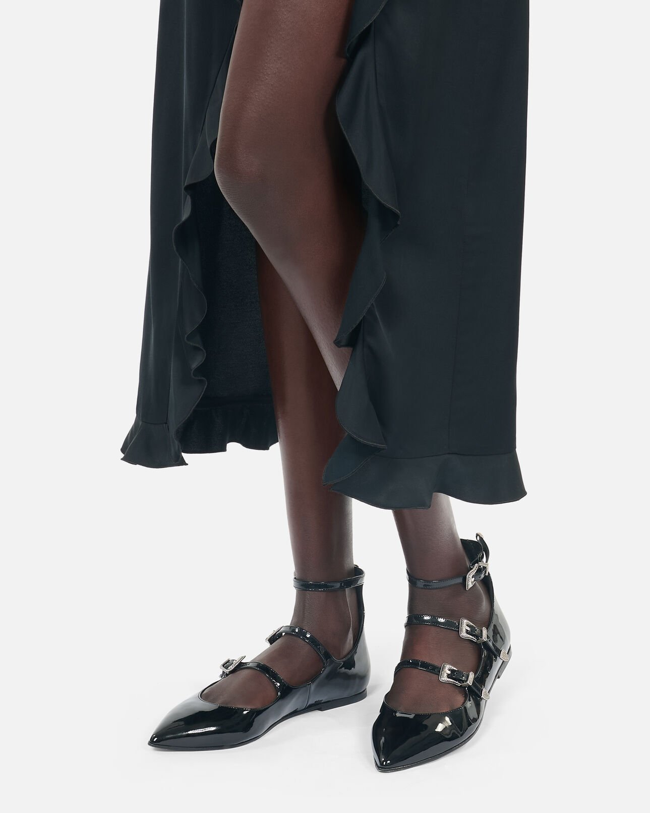 The Kooples DAMEN BLACK schwarze ballerinas aus leder mit schließe