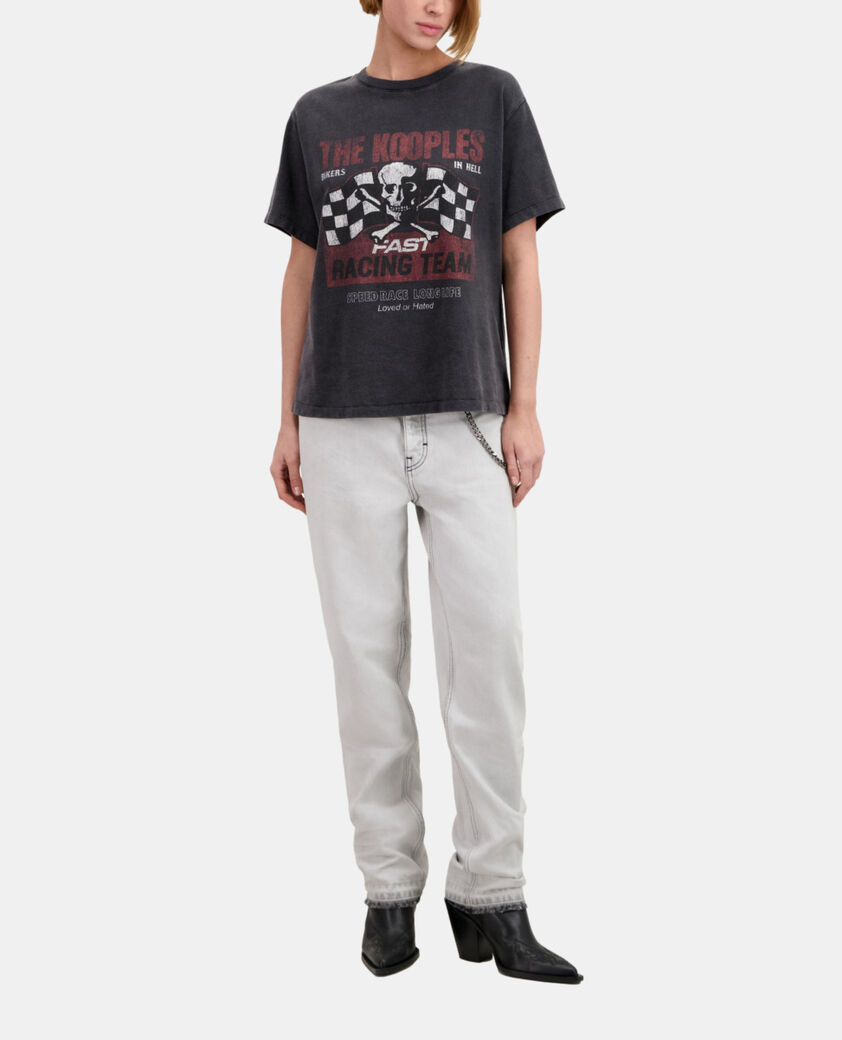 The Kooples WOMEN BLACK WASHED women's black t-shirt with racing skull serigraphy