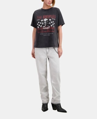 The Kooples DAMEN BLACK WASHED schwarzes t-shirt damen mit racing-skull-siebdruck