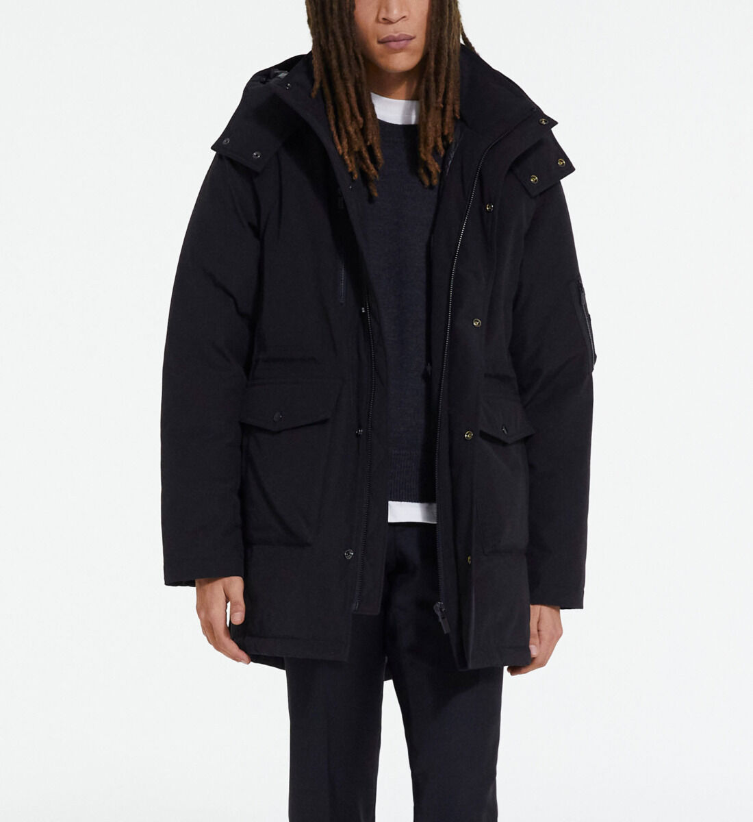 Black hooded parka