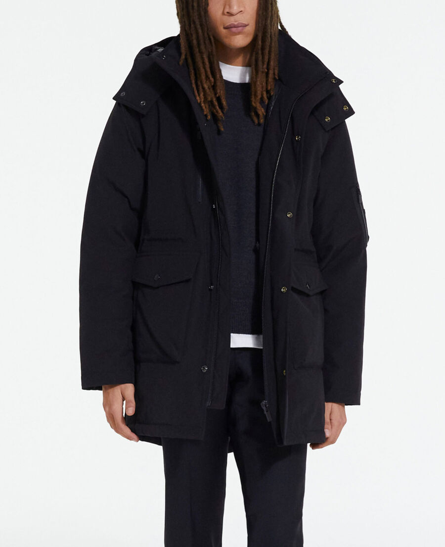 black hooded parka