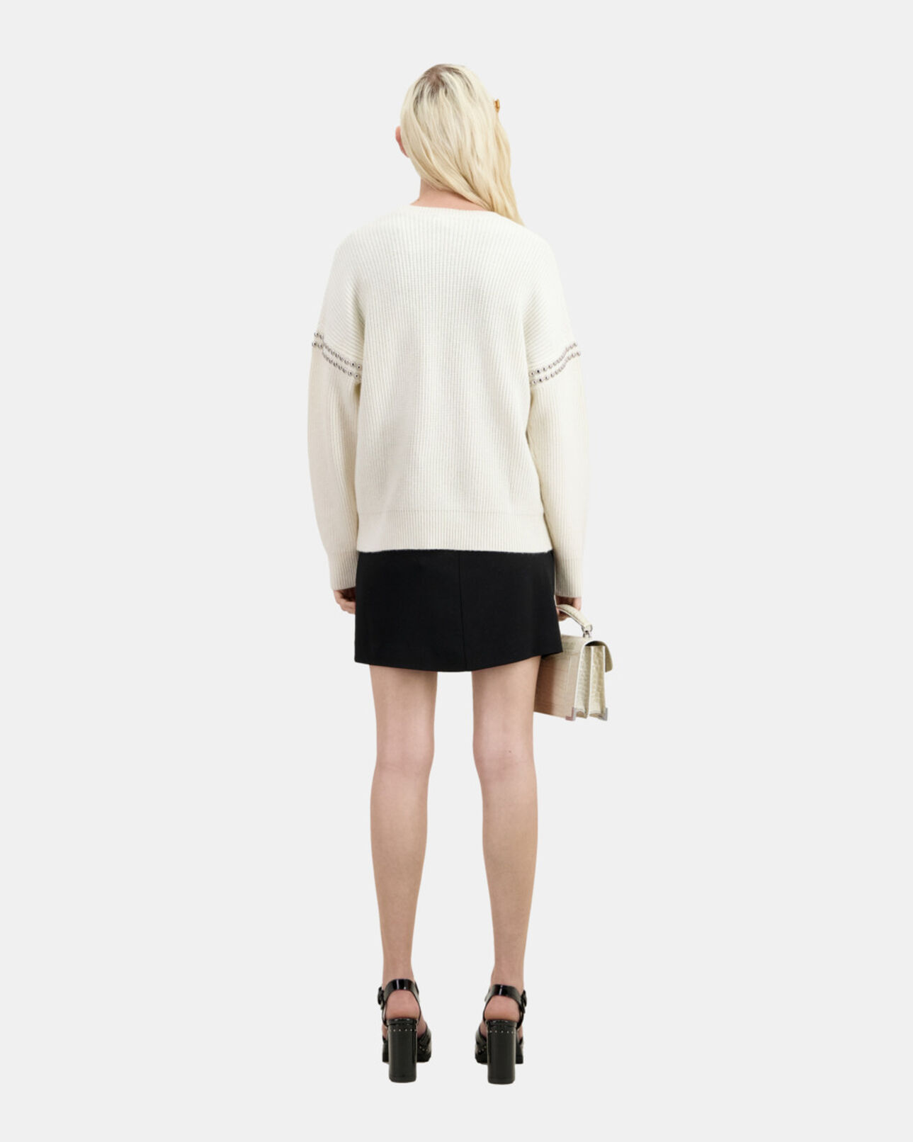 The Kooples MUJER ECRU jersey blanco crudo lana cachemira acanalados