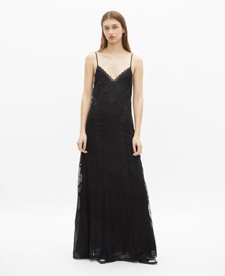 The Kooples FEMME BLACK robe longue à bretelles en dentelle noire