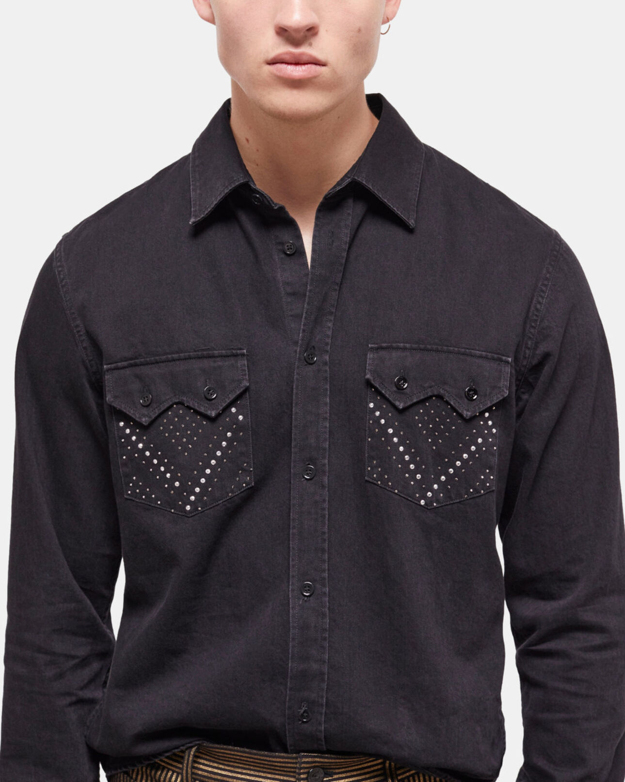 The Kooples HERREN BLACK WASHED schwarzes hemd und klassischer kragen